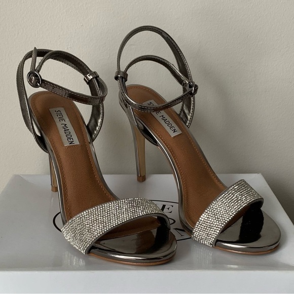 Steve Madden Rhinestone and Silver Ankle-strap sandal Heels Size 8 - Picture 13 of 13